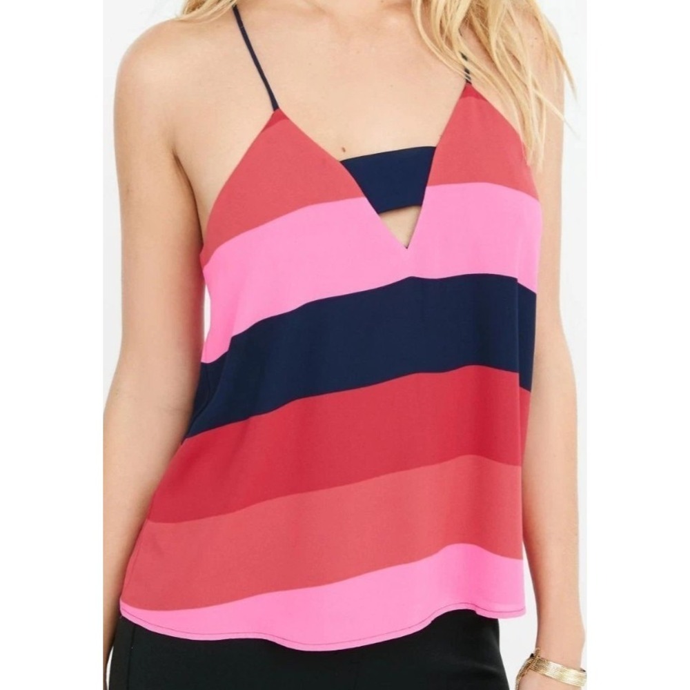 Express Spaghetti Strap Lined Tank Camisole Red Pink Orange Wide Stripes Sz Med